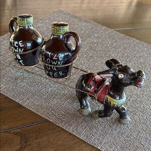 Vintage Ceramic Donkey & Cart with Little Brown Jug Salt & Pepper Shakers JAPAN